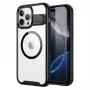Ochranné puzdro GUAN pre Apple iPhone 16 Plus s 10H bezpečnostným sklom a stojanom, priehľadná zadná strana s čiernym rámom