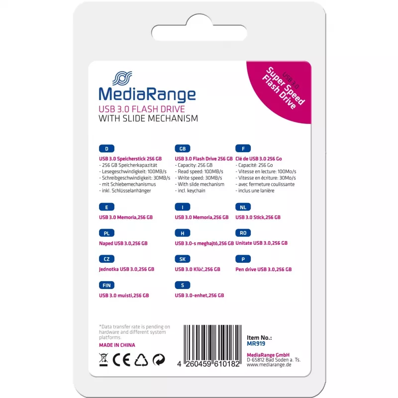 MediaRange - USB flash disk - 256 GB - USB 3.0 - čierny, strieborný (MR919)