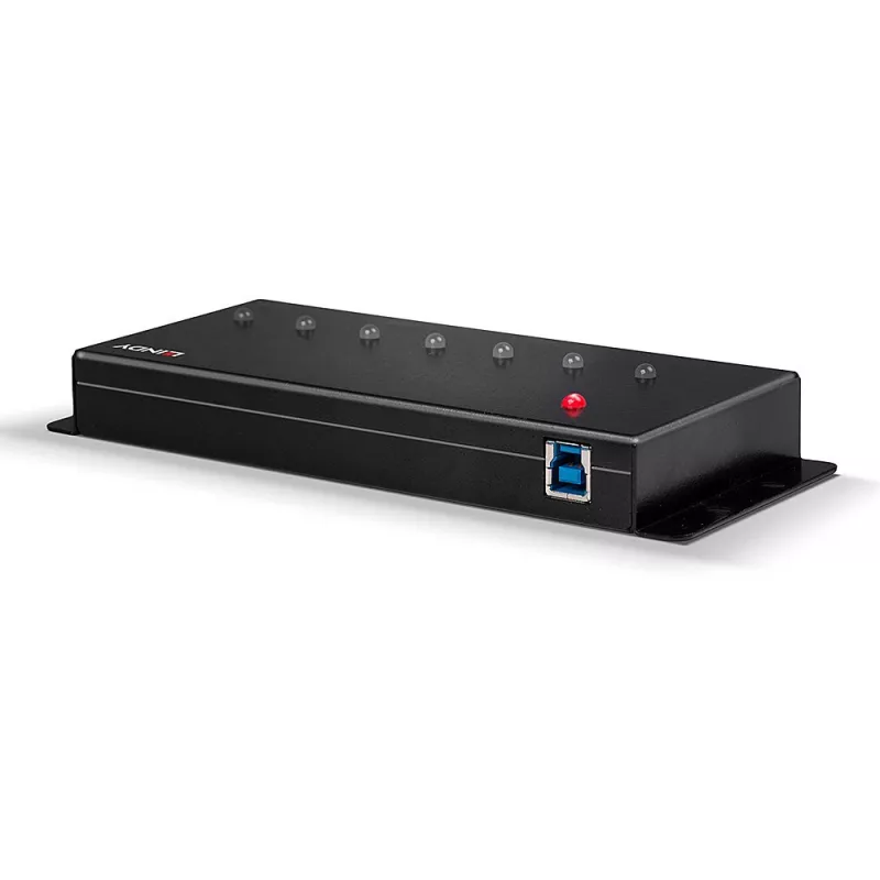 Lindy 7 portový USB 3.0 kovový hub, USB 3.2 Gen 1 (3.1 Gen 1) Type-A, 5000 Mbit/s, čierna, 0,8 m, 185 mm, 75 mm
