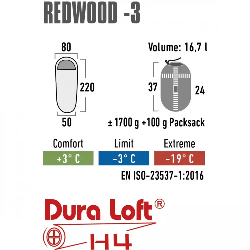 Spací vak Redwood -3 (tmavý červený/sivý)