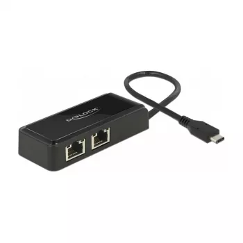 DeLOCK 63927 Adaptér USB-C na 2x Gigabit LAN, čierny