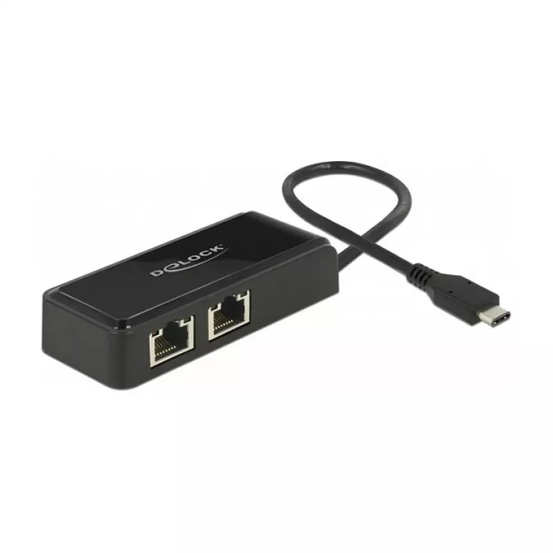 DeLOCK 63927 Adaptér USB-C na 2x Gigabit LAN, čierny
