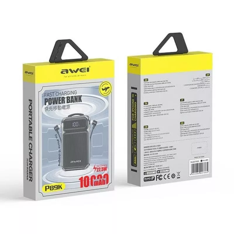 Powerbanka 10000mAh 38,5 W P89K integrovaný kábel