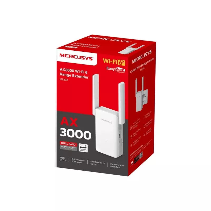 Mercusys ME80X sieťový extender, biely 100, 1000 Mbit/s