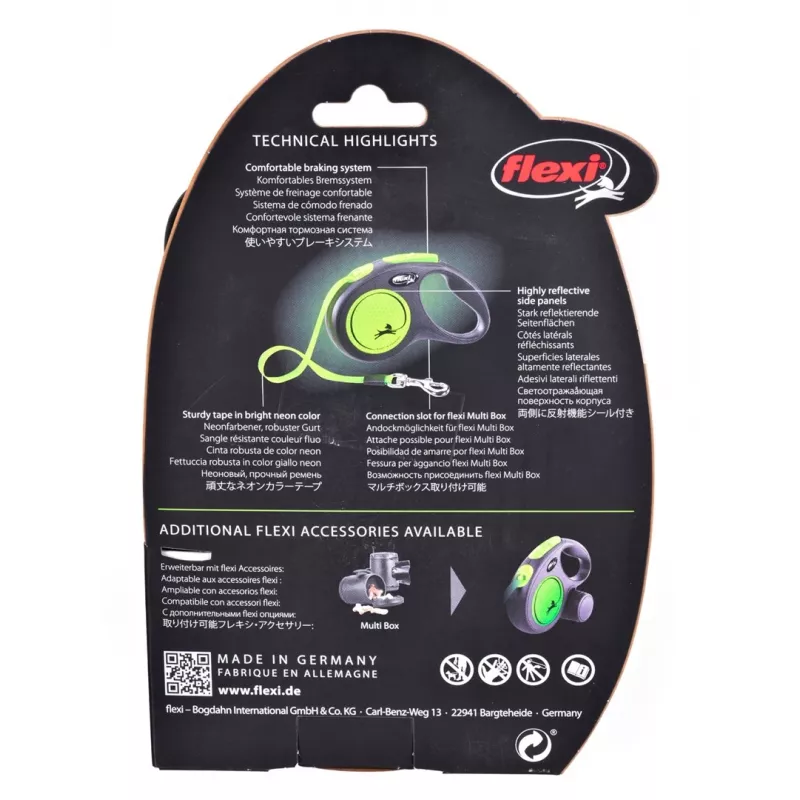 FLEXI nový Neon M - navíjacie vodítko - 5 m