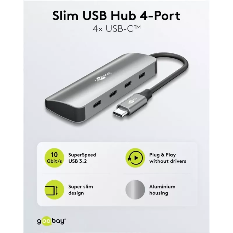 Goobay Slim 4-port USB hub USB-C na 10 Gbit/s - -Plug> 4x (76565)