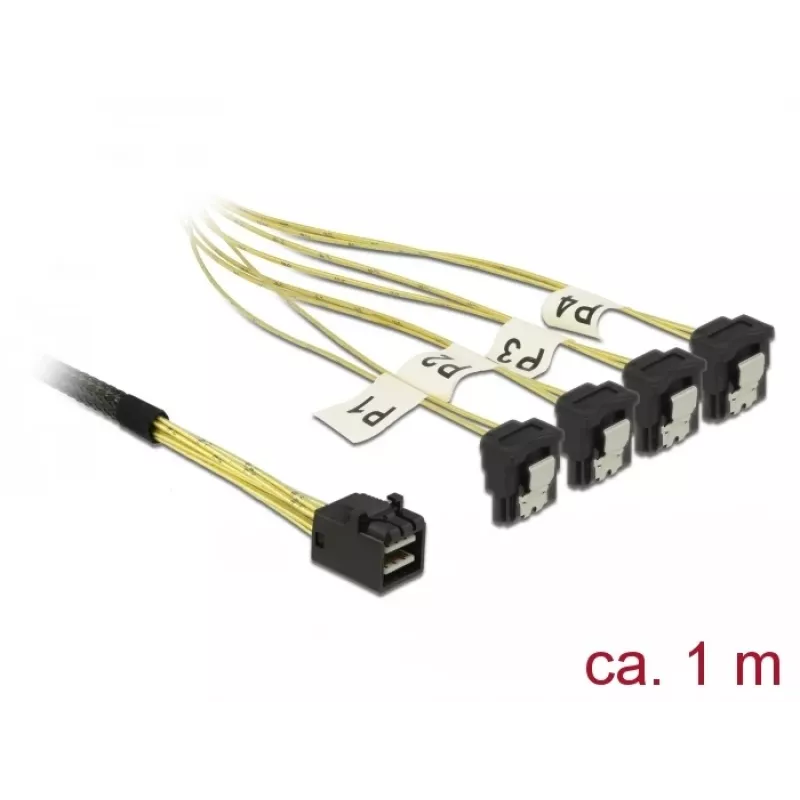 SCSI kábel DeLOCK 85685 čierny žltý 1 m 1 x Mini SAS HD SFF-8643 4 x SATA 7 Pin