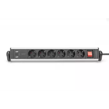 Digitus 6-násobná kancelárska predlžovacia zásuvka s 3x USB portami 1,5 m kábel