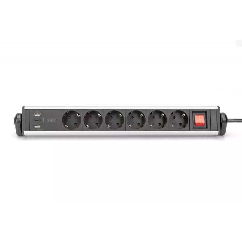 Digitus 6-násobná kancelárska predlžovacia zásuvka s 3x USB portami 1,5 m kábel