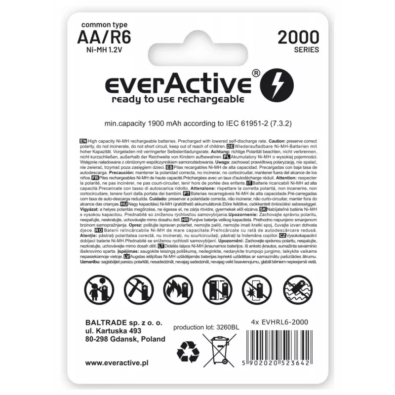 Everactive EVHRL6-2000 domáca batéria nabíjacia batéria AA nikel-metalhydrid (NiMH)