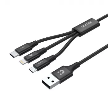 USB kábel Unitek C14049BK — USB-C na Micro-USB B/Lightning, USB 2.0, 1,2 m, čierny