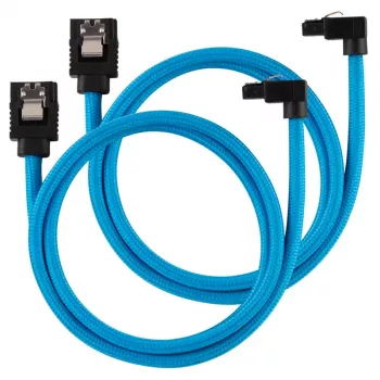 Corsair Premium opletený SATA kábel zahnutý, modrý 60 cm - balenie 2 ks