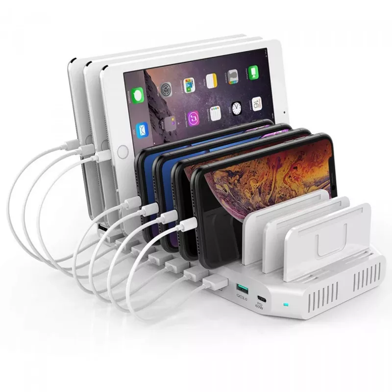 Nabíjacia stanica Unitek Y-2190A — 10 USB portov (8×USB2.0 + 2×USB3.2 Gen1), bezdrôtové nabíjanie, 96 W celkový výkon