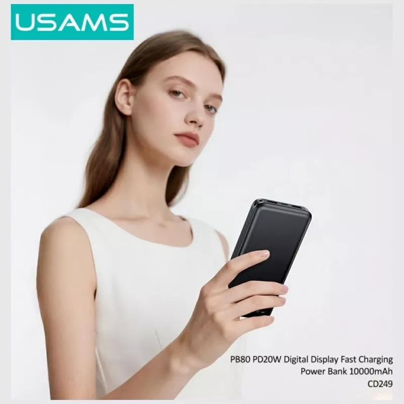 Powerbanka usams PB80 PD20W 10000mAh — prenosná nabíjačka, čierna