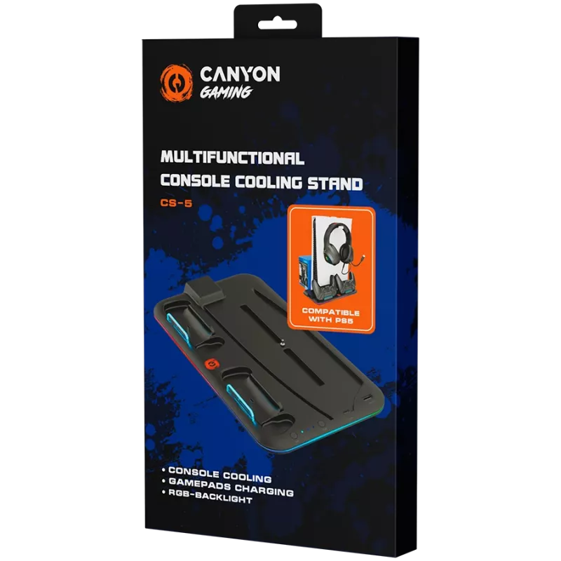 Chladiaci stojan CANYON CS-5 RGB pre PS5 s nabíjaním, model CND-CSPS5B
