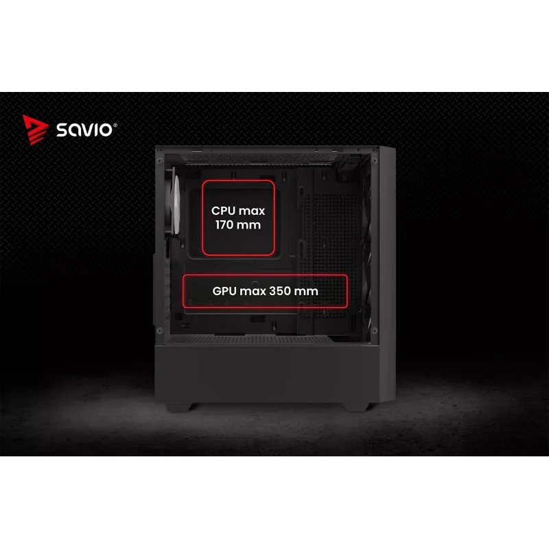 PC skriňa SAVIO Noctis Flow RGB — Cube, ATX/Mini-ITX, 3x 120 mm predné ventilátory, bočné okno z tvrdeného skla, max. GPU 35 cm