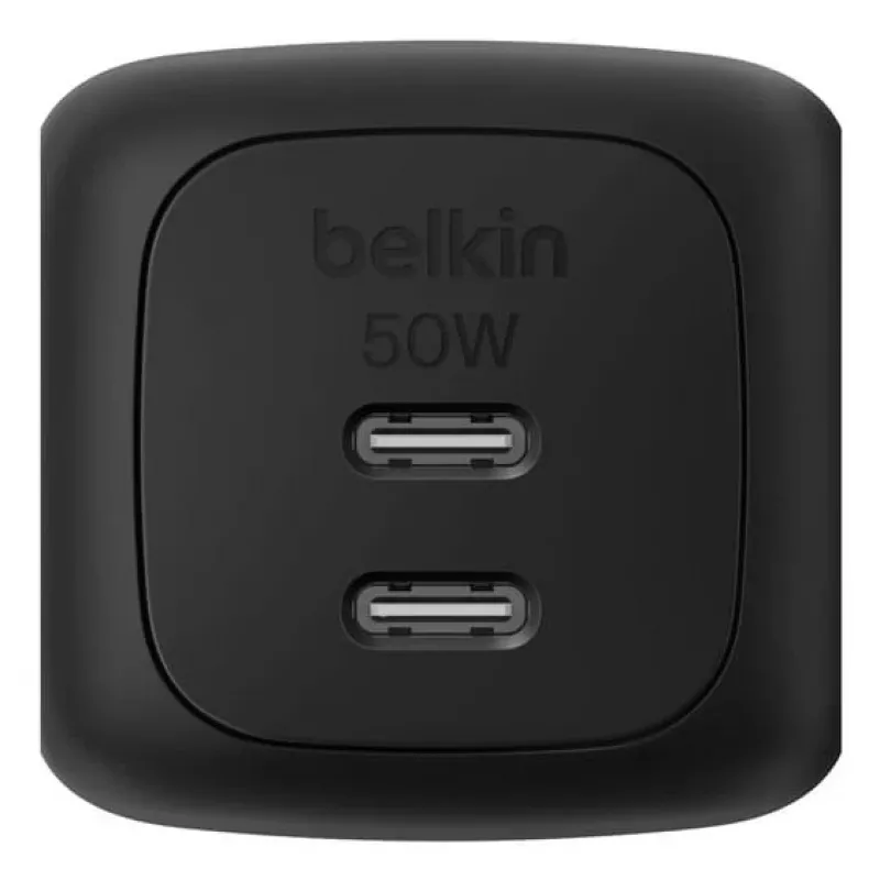 Interiérová AC rýchlonabíjačka Belkin WCH019kqBK — 2× USB‑C, čierna, OVP/OC/OT/SC ochrana
