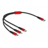 USB nabíjací kábel DeLOCK 86710 3-v-1 USB Type-C na Lightning Micro USB 30 cm čierny červený