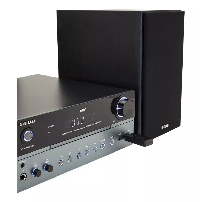 Mikrosystém pre domáce audio Aiwa MSBTU-700DAB — 25 W RMS, DAB+/FM, Bluetooth 10 m, CD mechanika, LED displej, čierna/arktická modrá