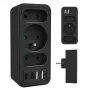 Rozbočovač napájania MACLEAN MCE248 F/B — 3 AC zásuvky (1x16A, 2x6A) a 4 USB porty (2xUSB‑A, 2xUSB‑C PD 20W), EU konektor, čierny