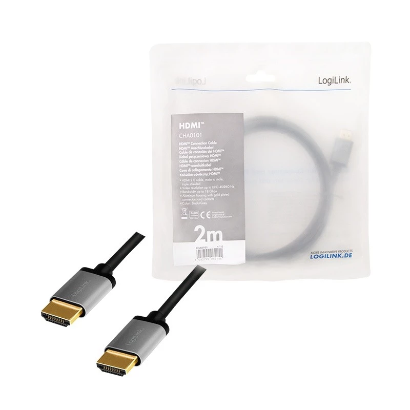 LogiLink CHA0101 HDMI-AV kábel čierno-sivý 2m HDMI na HDMI konektor samec