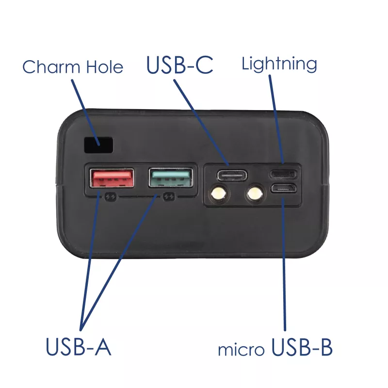 Akyga AK-BC-05 Skrinka na powerbanku 37000 mAh, 12x 18650, 22,5W, Qi, USB-C, 2x USB-A, Lightning
