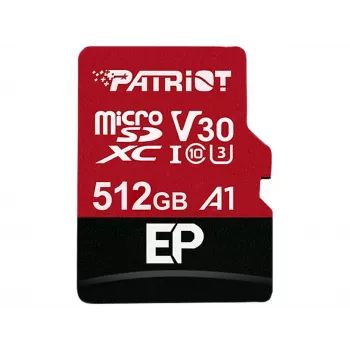 MicroSDXC pamäťová karta PATRIOT 512 GB UHS‑I U3 V30 Class 10, rýchlosť čítania až 90 MB/s, adaptér v balení