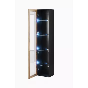 Vitrína Cama Meble VIGO 180 nástenná sklenená vitrína 1800×400×300 mm čierna/dub Wotan