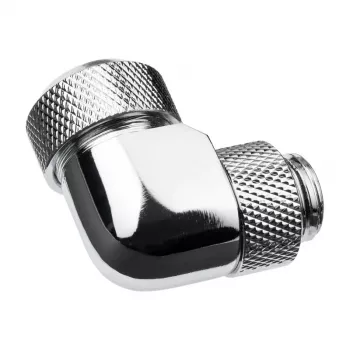 Alphacool Eiszapfen 13mm HardTube skrutkovacia vsuvka 90° otočná G1/4 - uhlová upínacia vsuvka pre kvapalinový chladiaci systém - chróm