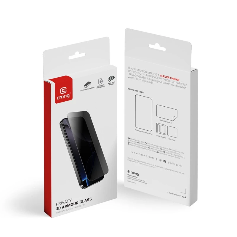 Tvrdené sklo proti videniu Crong pre iPhone 16 Pro — neoslňuje, odolné proti poškriabaniu