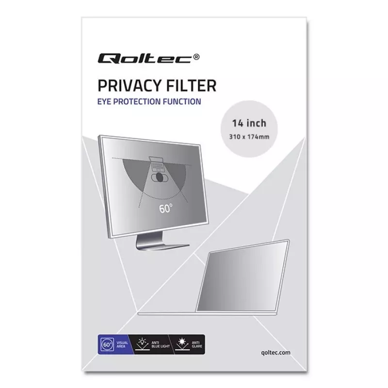 Qoltec 51051 filter súkromia GDPR pre notebook, 14 palcov, 16:9