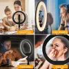 Maclean MCE610 10 12W LED Ring Light so statívom a Bluetooth spúšťou, 3 farby, 10 stupňov jasu, 10% -100% nastaviteľný jas, 160 LED, držiak na smartfón, osvetlenie