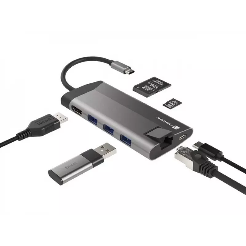 NATEC Fowler Plus USB Type-C čierna sivá MicroSD SD hub