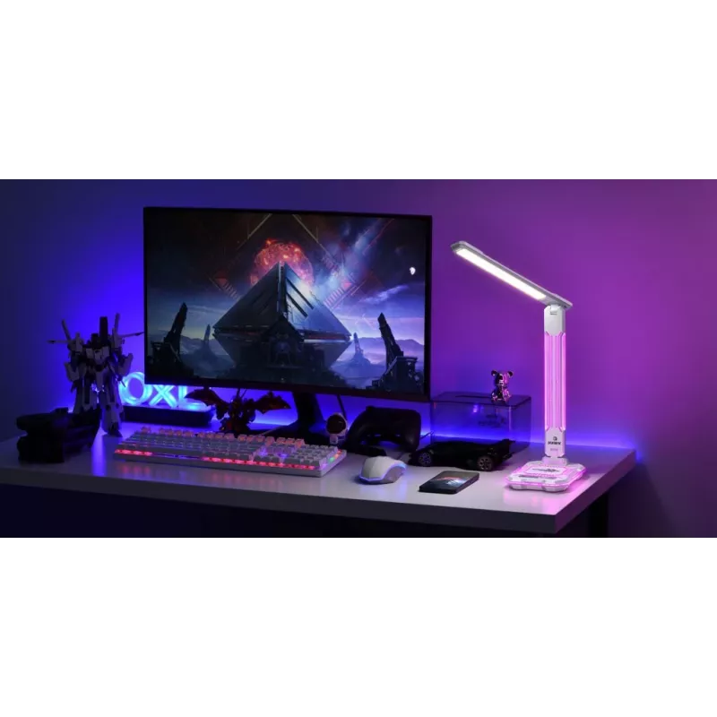 Stolná lampa Hawk HW-LAMP04 biela LED nastaviteľná, biely povrch, nastaviteľná hlava a rameno