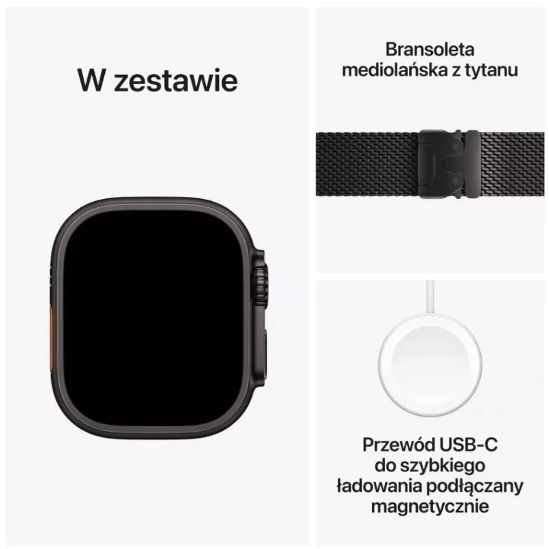 Smartwatch Apple Watch Ultra 3 GPS + Cellular 49mm Black Titanium puzdro s Black Titanium Milanese Loop Medium
