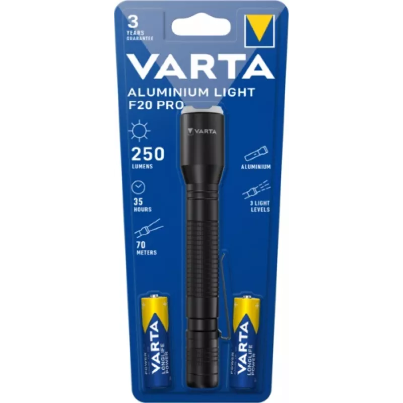 Varta 16607101421 Aluminium Light F20 Pro LED baterka, 3 režimy svietenia, čierna
