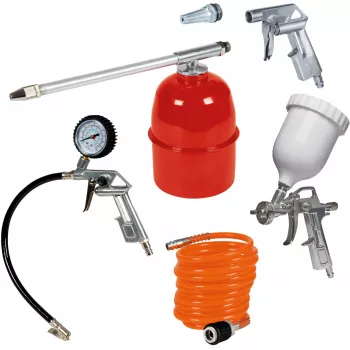 Pneumatická sada Professional, 5-dielna, striekacia pištoľ strieborná/červená