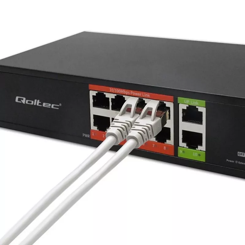 Sieťový switch QOLTEC FAST Ethernet PoE 8xRJ45 s 2xRJ45 uplink