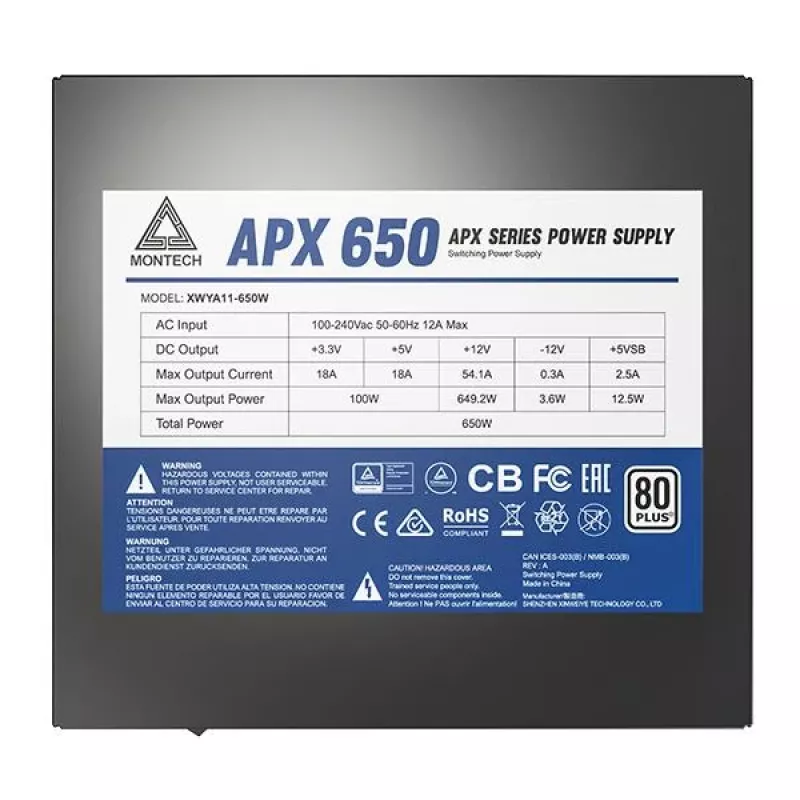 Montech APX650 napájací zdroj 650 W 20+4 pin ATX ATX čierny