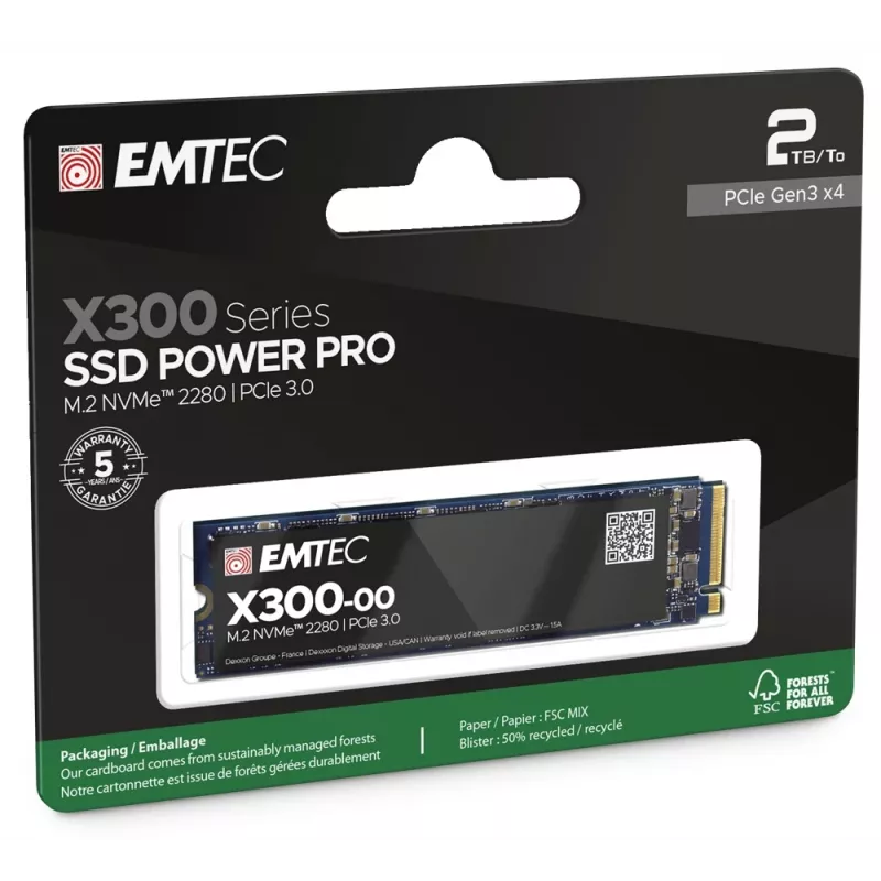 Interné M.2 2280 NVMe SSD EMTEC X300 Power Pro 2 TB PCIe Gen3 x4 — 2500/2000 MB/s
