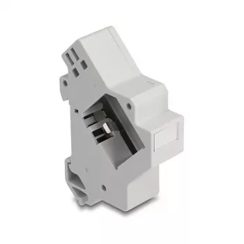 Snap-in Keystone držiak pre DIN lištu DELOCK 67043 — plast, uzemnený, 60×88,2×21,5 mm, sivý