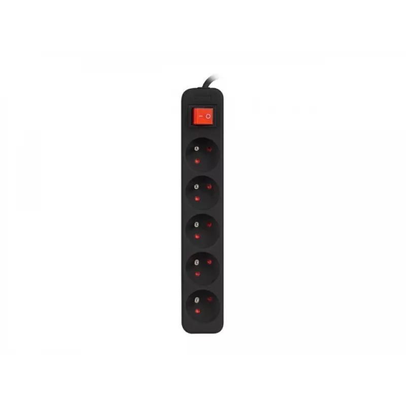 Predlžovací prívod Lanberg PS1-05E-0300-BK, 5 zásuviek, 3 m, čierny, s vypínačom