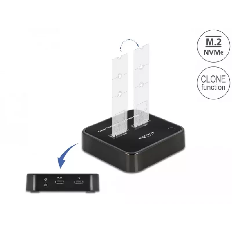 DeLOCK M.2 dokovacia stanica pre 2 x M.2 NVMe PCIe SSD s funkciou klonovania