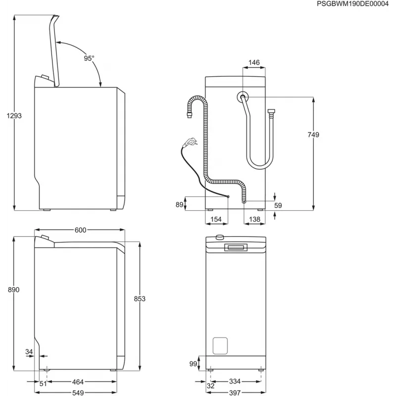 Práčka s horným plnením Electrolux EW2TN5261FP, 6 kg, 1200 ot/min, 42 l bubon, biela