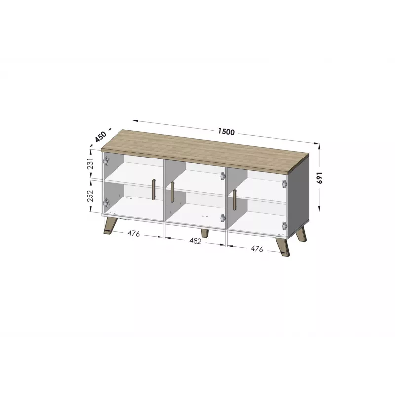 Cama sideboard LOTTA 150 3D biela + sonoma oak