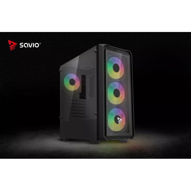 Savio Noctis Glass RGB Cube počítačová skriňa, ATX/Micro-ATX/Mini-ITX, predná strana z tvrdeného skla, RGB ventilátory, čierna