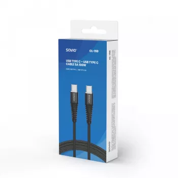 USB-C na USB-C kábel SAVIO CL-159 1 m, USB 2.0 (480 Mbit/s), čierny, 2,1 A