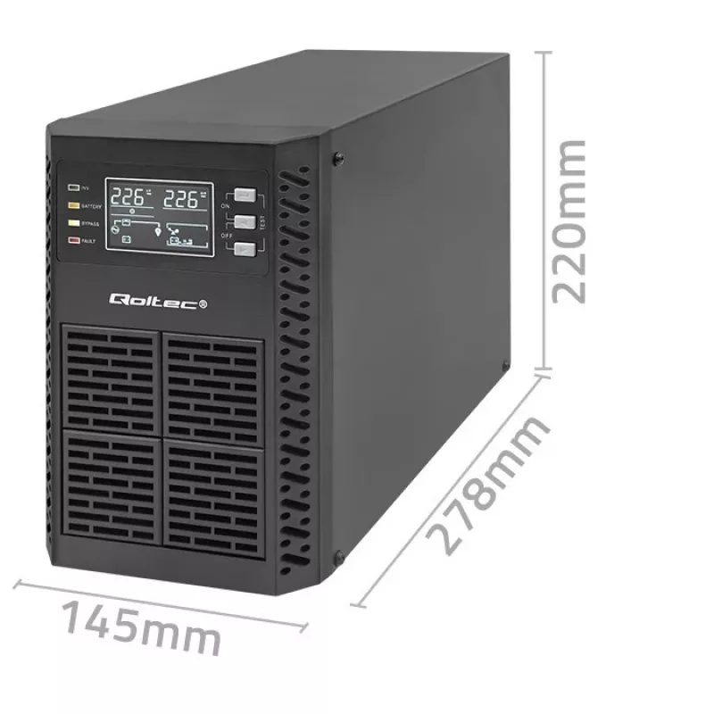 Qoltec UPS záložný zdroj | 1kVA | 1000W | účinník 1,0 | LCD | EPO | USB | Online