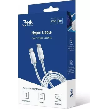 Kábel USB 3MK USB-C USB-C 2 m biely