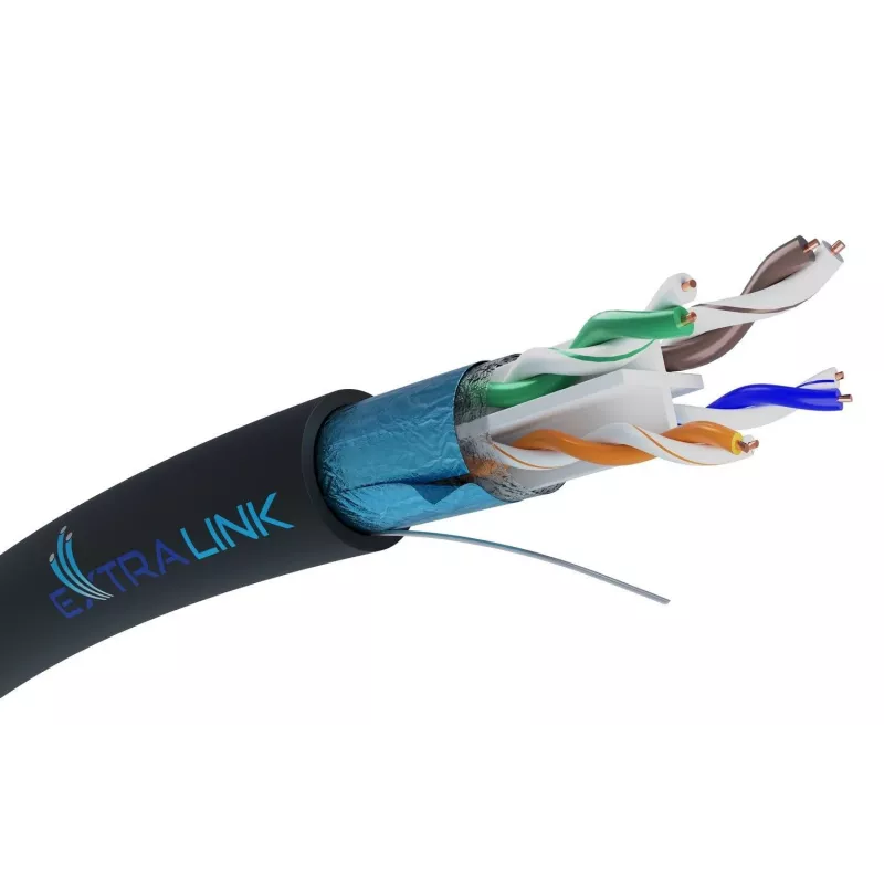 Sieťový kábel Extralink Twisted Pair CAT6 FTP (F/UTP) V2 Outdoor 305 M čierny